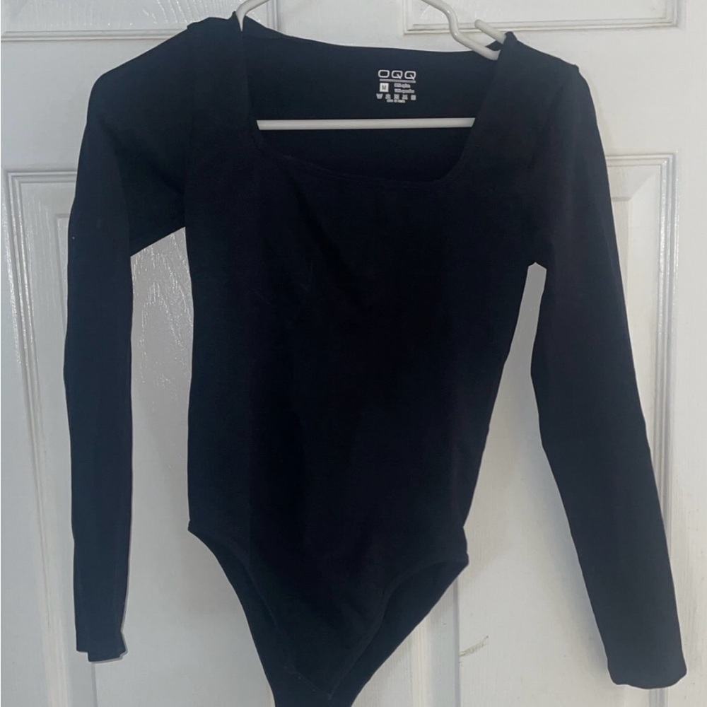 OQQ Black Long Sleeve Bodysuit